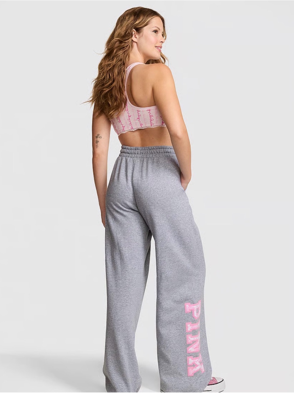 PINK Victoria's Secret Love Shack Fancy Light Gray Sweatpants with Pink Logo - Picture 2 of 8